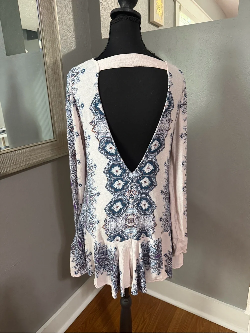 Free People Smooth Talker Paisley Boho Cottagecore Open Back tunic dress XS